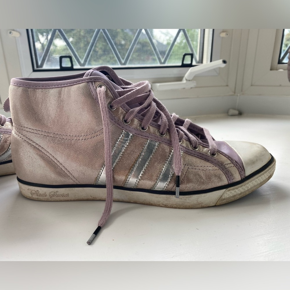 Adidas sleek series high tops. Lavender iridescent colour. So pretty.